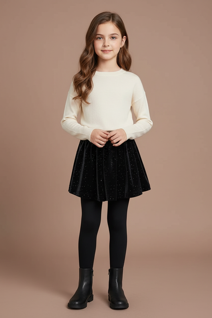 Pantalon Jupe Noir Velours Pailleté Fille Hiver - Maille