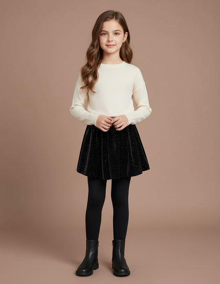 Pantalon Jupe Noir Velours Pailleté Fille Hiver - Maille