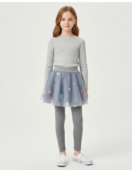 Pantalon Jupe Tulle Gris Étoiles Planètes Fille - Molleton