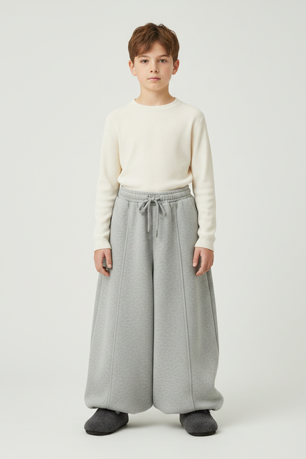 Pantalon Jupe Gris Ample Décontracté Molletonné Enfant