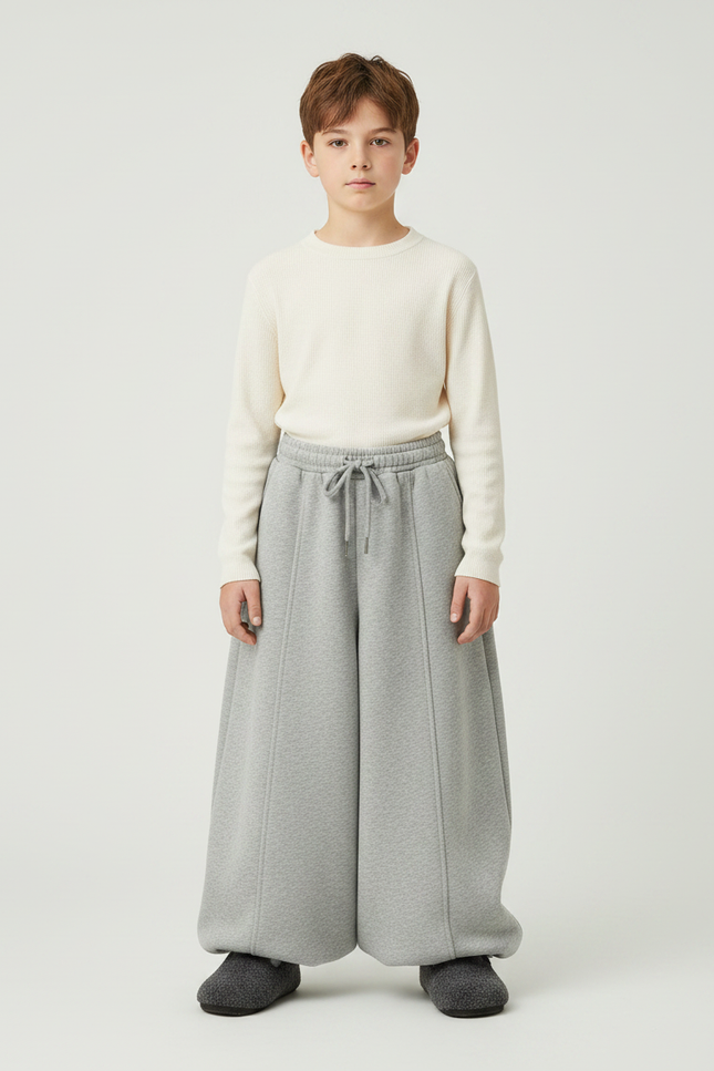 Pantalon Jupe Gris Ample Décontracté Molletonné Enfant