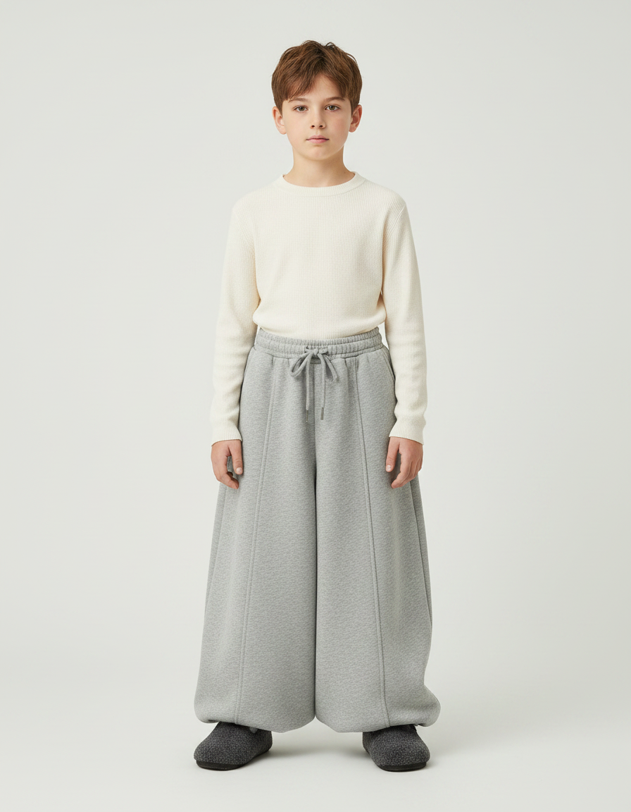 Pantalon Jupe Gris Ample Décontracté Molletonné Enfant