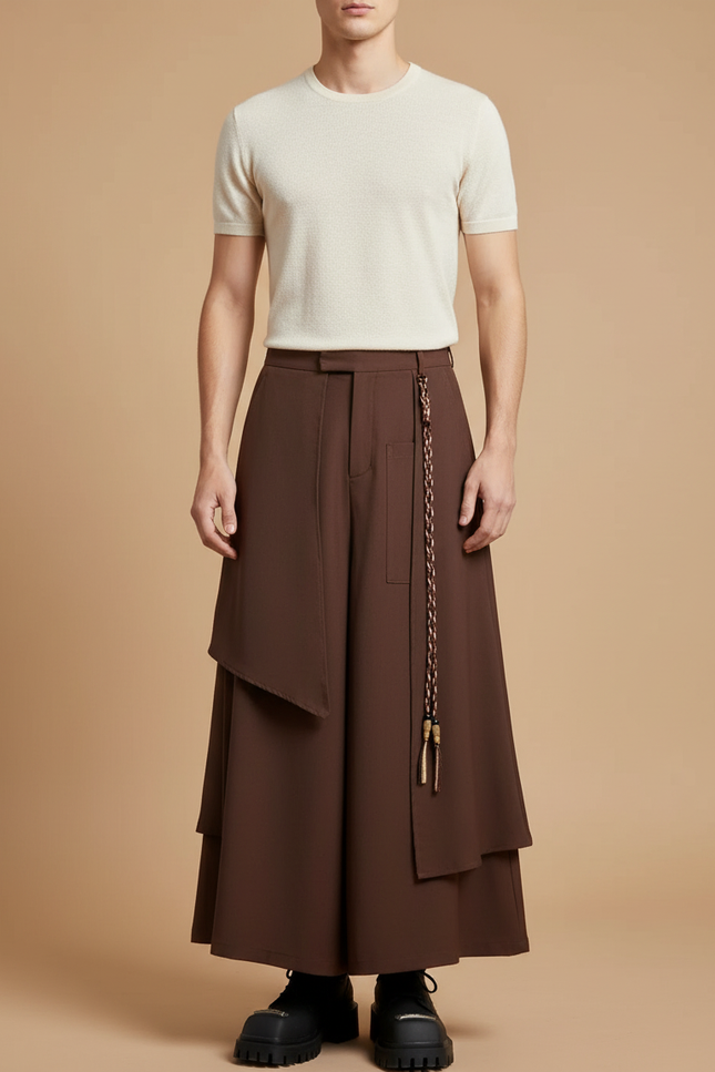Pantalon Jupe Marron Ample Déstructuré Homme Tendance - Gabardine