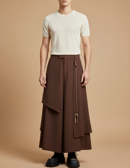 Pantalon Jupe Marron Ample Déstructuré Homme Tendance - Gabardine