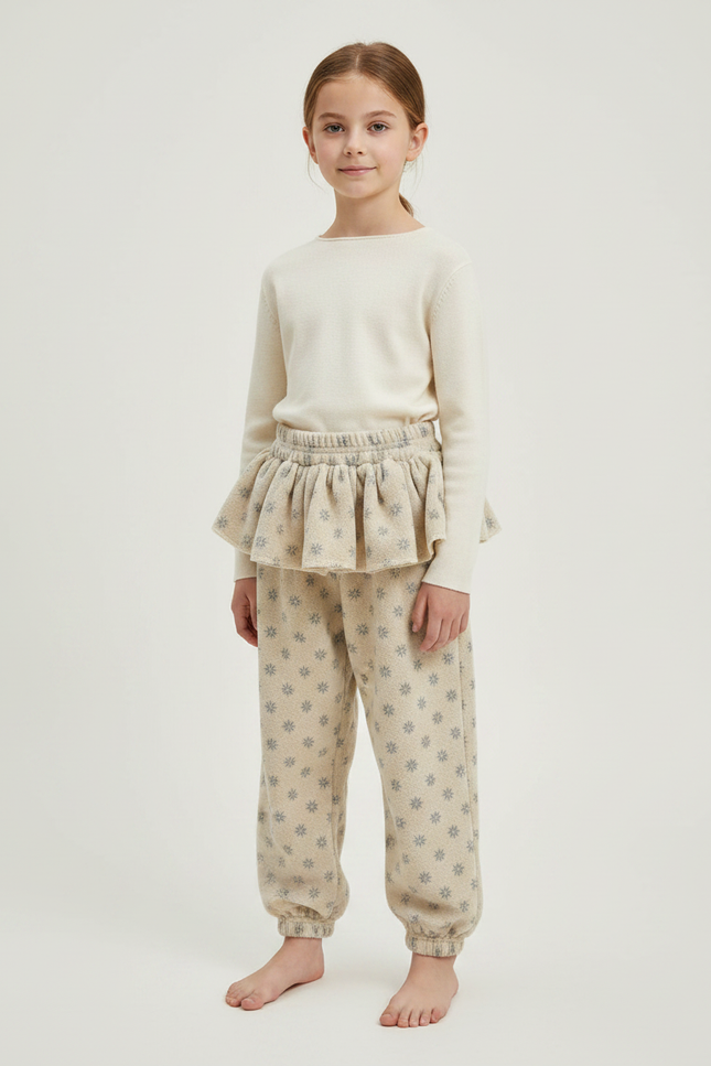 Pantalon Jupe Beige Corail Volants Imprimé Étoiles - Molleton