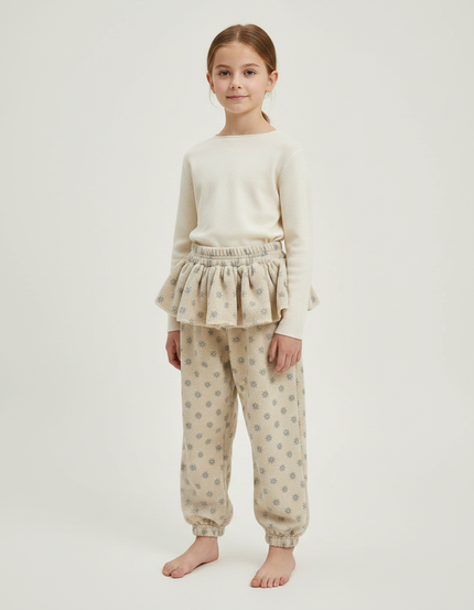 Pantalon Jupe Beige Corail Volants Imprimé Étoiles - Molleton