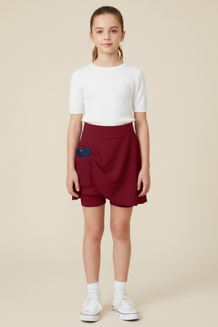 Pantalon Jupe Bordeaux Sportif Plissé Intégré Fille - Polyester