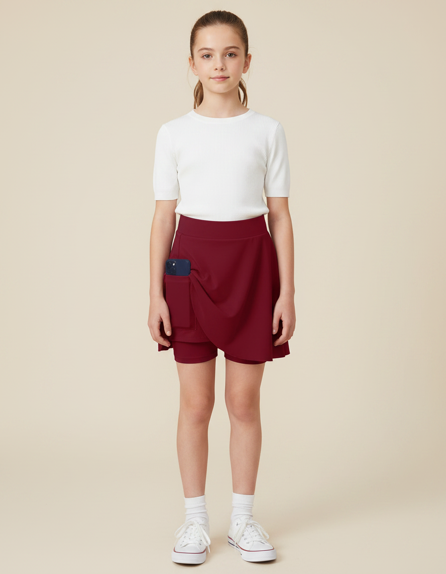 Pantalon Jupe Bordeaux Sportif Plissé Intégré Fille - Polyester