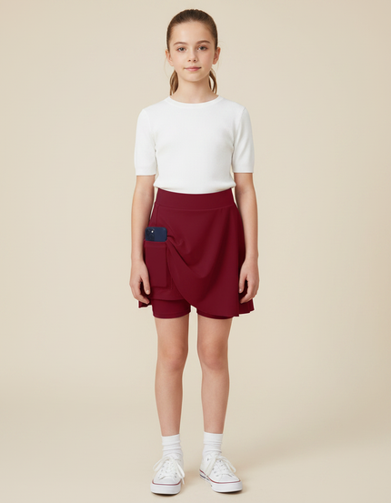 Pantalon Jupe Bordeaux Sportif Plissé Intégré Fille - Polyester