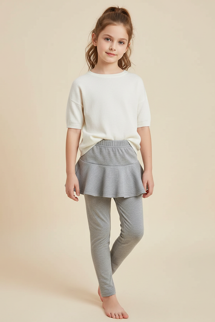 Pantalon Jupe Gris Coton Évasé Enfant