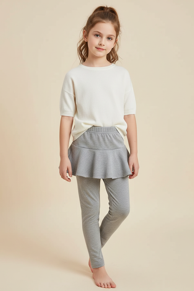 Pantalon Jupe Gris Coton Évasé Enfant