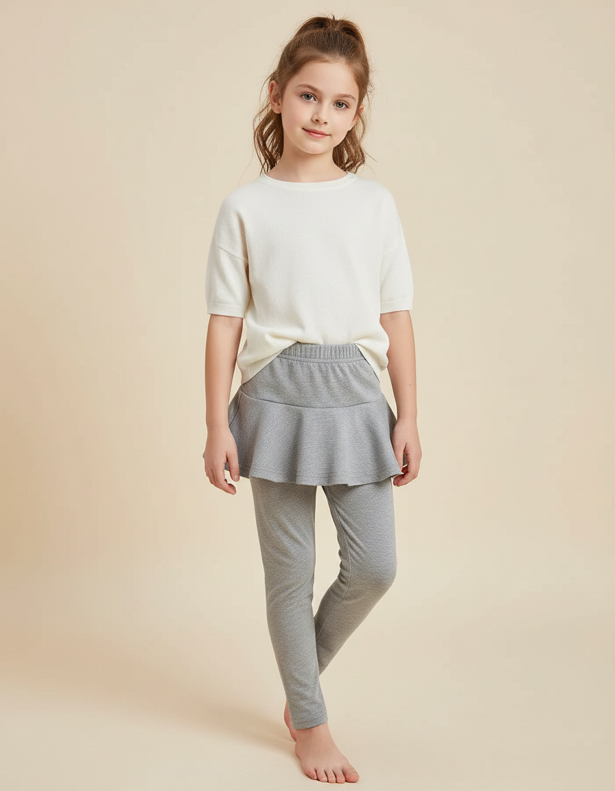 Pantalon Jupe Gris Coton Évasé Enfant