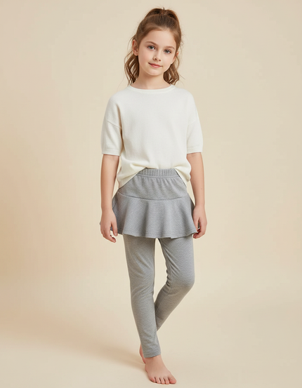 Pantalon Jupe Gris Coton Évasé Enfant