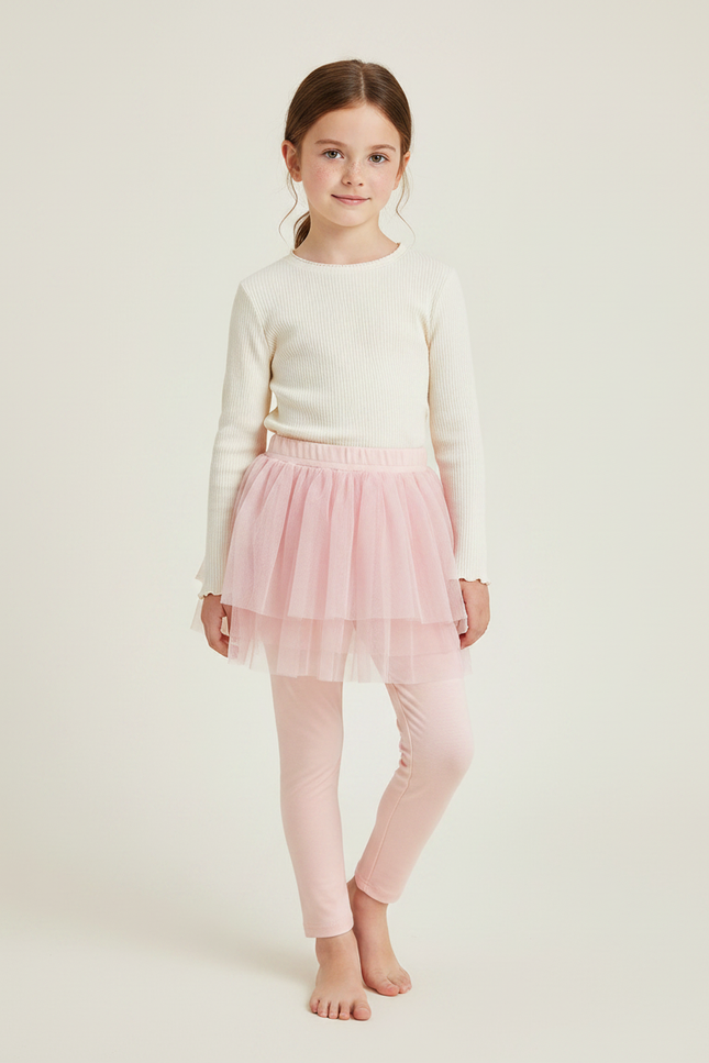 Pantalon Jupe Rose Tulle Intégré Confortable Fille - Coton