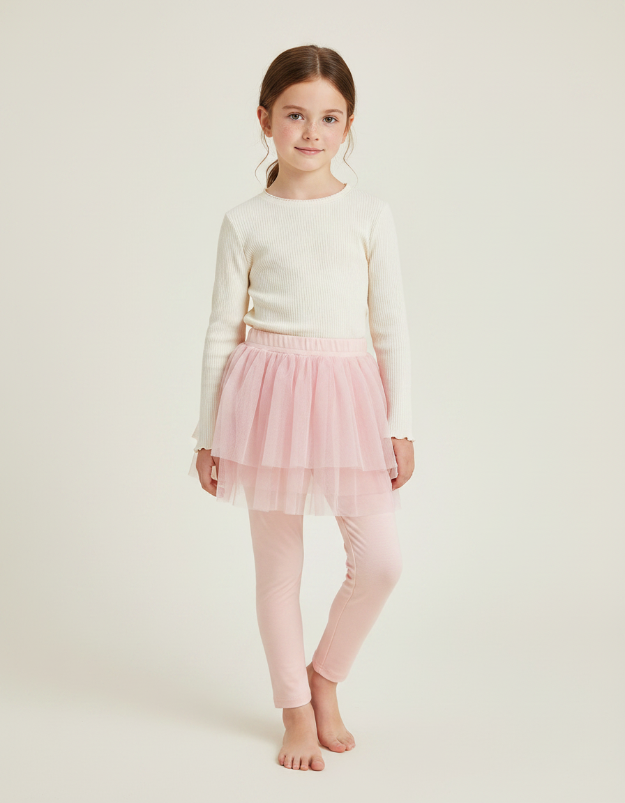 Pantalon Jupe Rose Tulle Intégré Confortable Fille - Coton