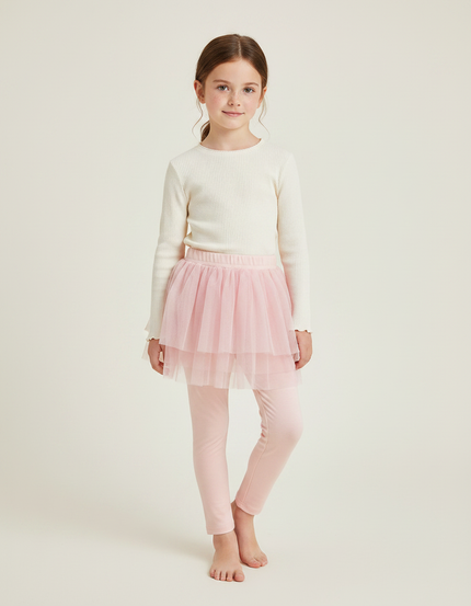 Pantalon Jupe Rose Tulle Intégré Confortable Fille - Coton