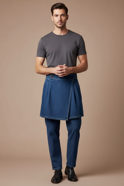 Pantalon Jupe Jean Bleu Croisé Décontracté Homme