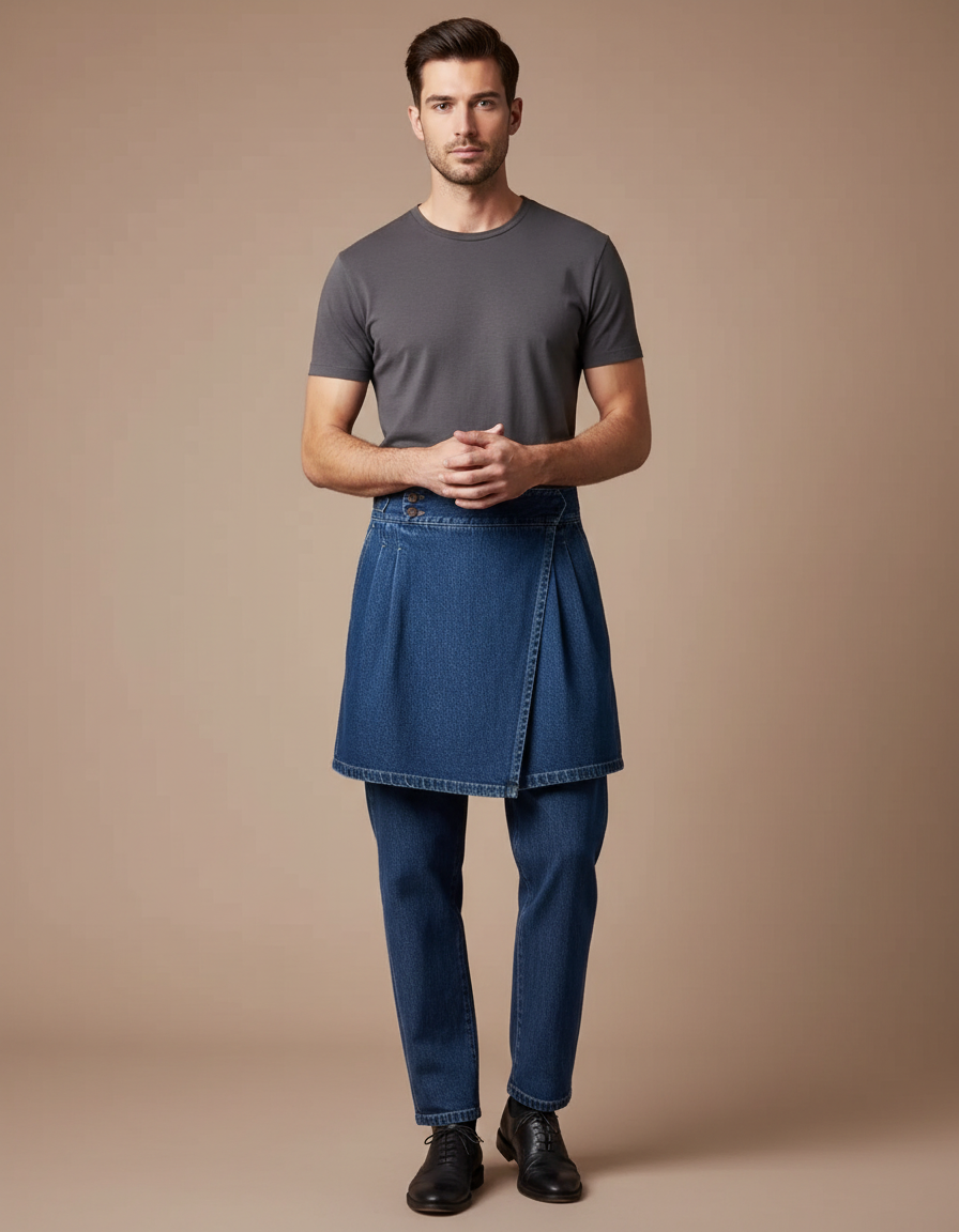 Pantalon Jupe Jean Bleu Croisé Décontracté Homme