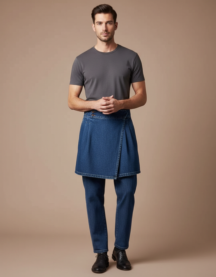 Pantalon Jupe Jean Bleu Croisé Décontracté Homme