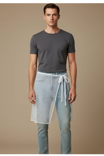 Pantalon Jupe Jean Transparent Blanc Dentelle Moderne - Bleu