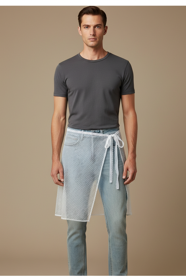 Pantalon Jupe Jean Transparent Blanc Dentelle Moderne - Bleu