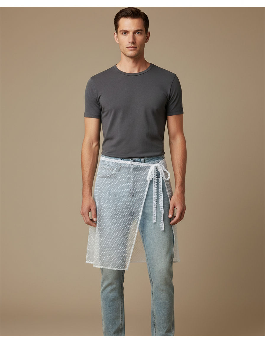 Pantalon Jupe Jean Transparent Blanc Dentelle Moderne - Bleu