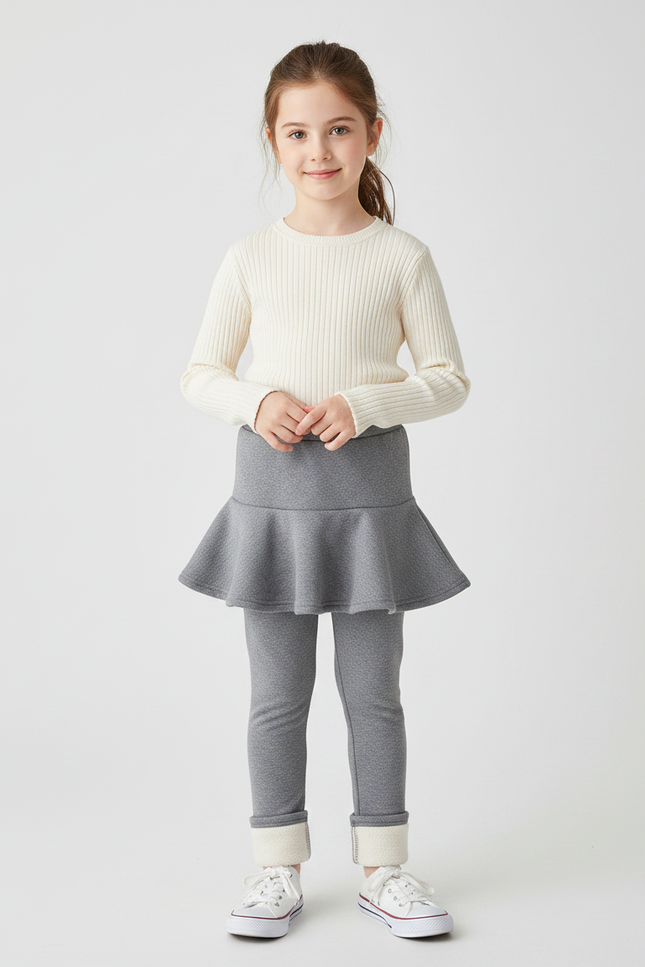 Pantalon Jupe Gris Évasé Doublé Chaud Confortable Fille - Molleton