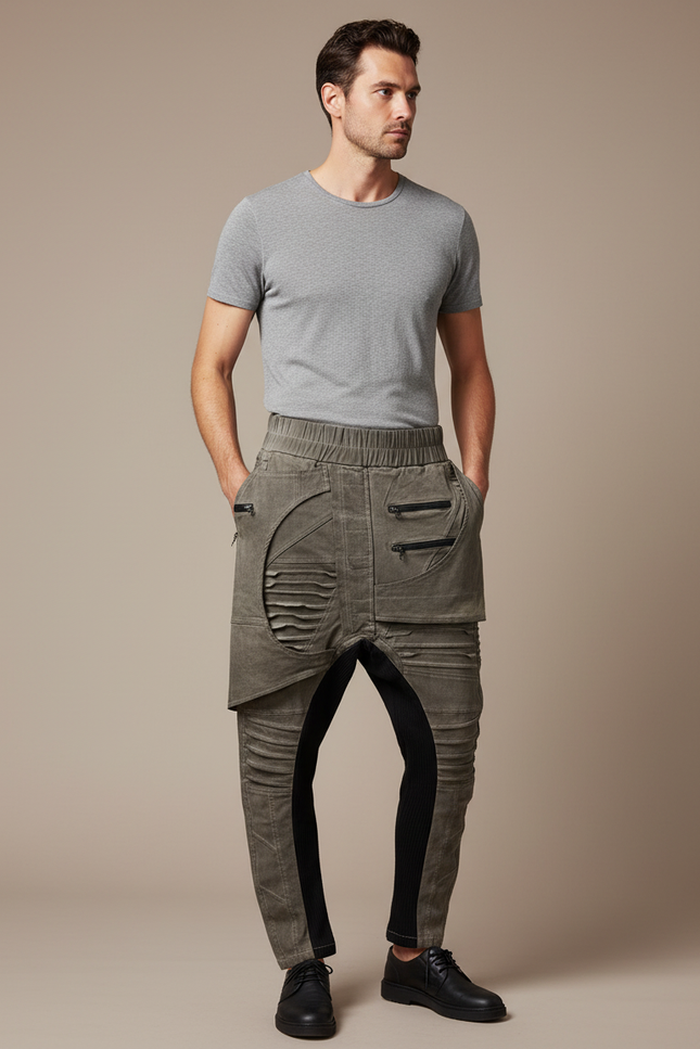 Pantalon Jupe Kaki Asymétrique Coton Cargo Homme