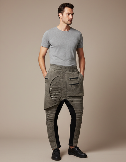 Pantalon Jupe Kaki Asymétrique Coton Cargo Homme