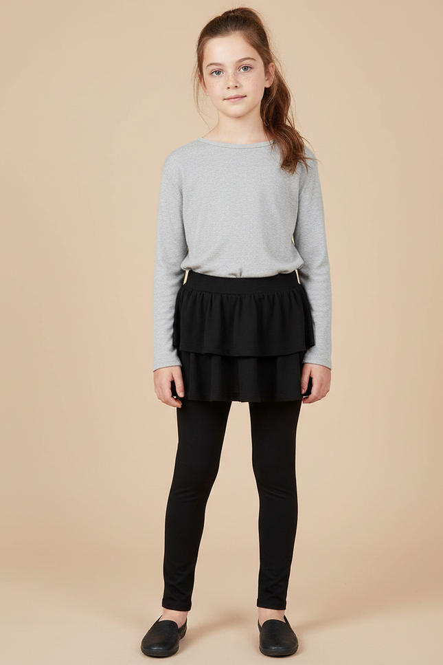 Pantalon Jupe Fille - Noir Maille