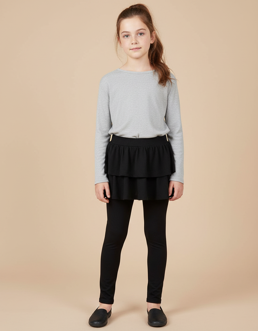 Pantalon Jupe Fille - Noir Maille