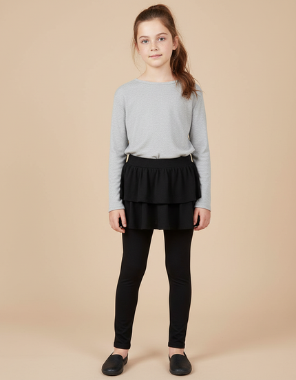 Pantalon Jupe Fille - Noir Maille