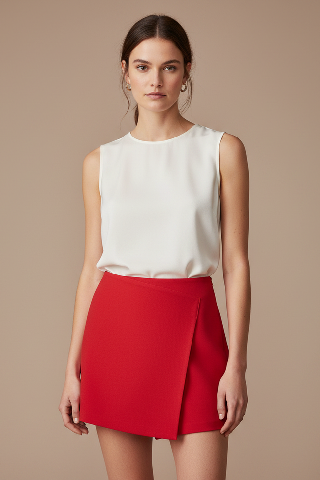 Pantalon Jupe Rouge Asymétrique Élégant Décontracté Femme - Gabardine
