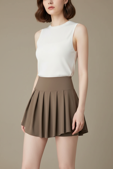 Pantalon Jupe Marron Plissé Court Sportif - Polyester