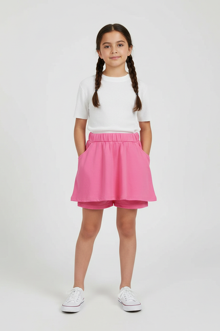 Pantalon Jupe Rose Évasé Sportif Confortable Enfant - Molleton