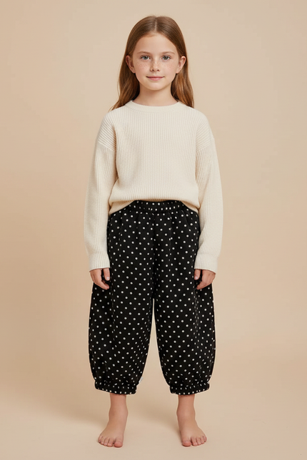Pantalon Jupe Noir Pois Ample Fille - Imprimé Velours