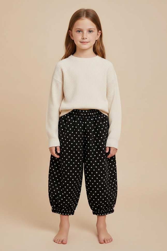 Pantalon Jupe Noir Pois Ample Fille - Imprimé Velours