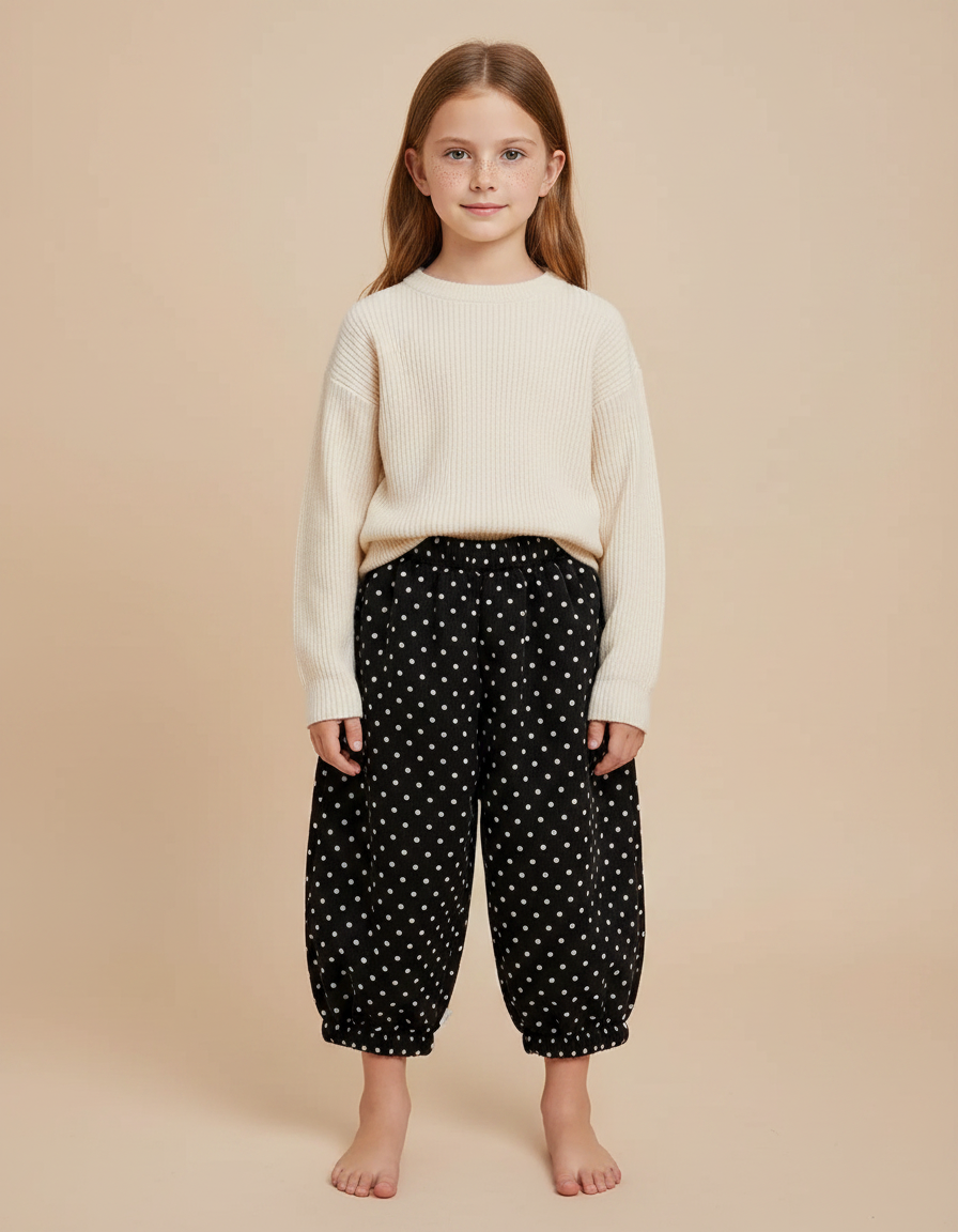 Pantalon Jupe Noir Pois Ample Fille - Imprimé Velours