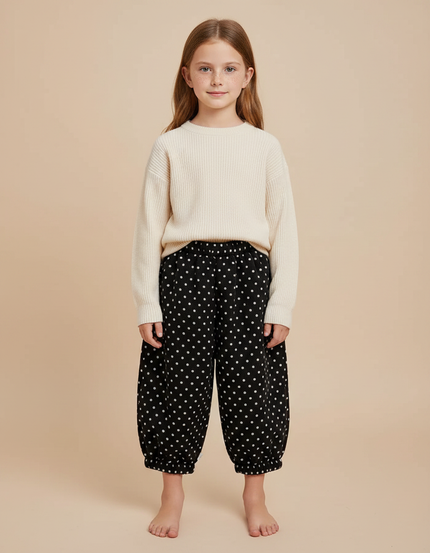 Pantalon Jupe Noir Pois Ample Fille - Imprimé Velours