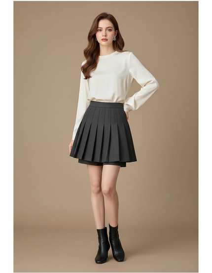 Pantalon Jupe Gris Plissé Hiver Élégant Moderne - Tweed