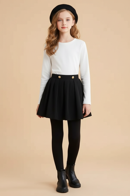 Pantalon Jupe Noir Plissé Chaud Fille - Molleton
