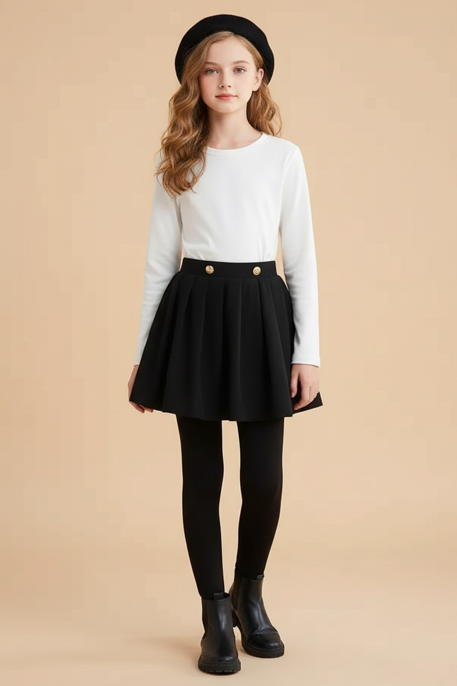 Pantalon Jupe Noir Plissé Chaud Fille - Molleton