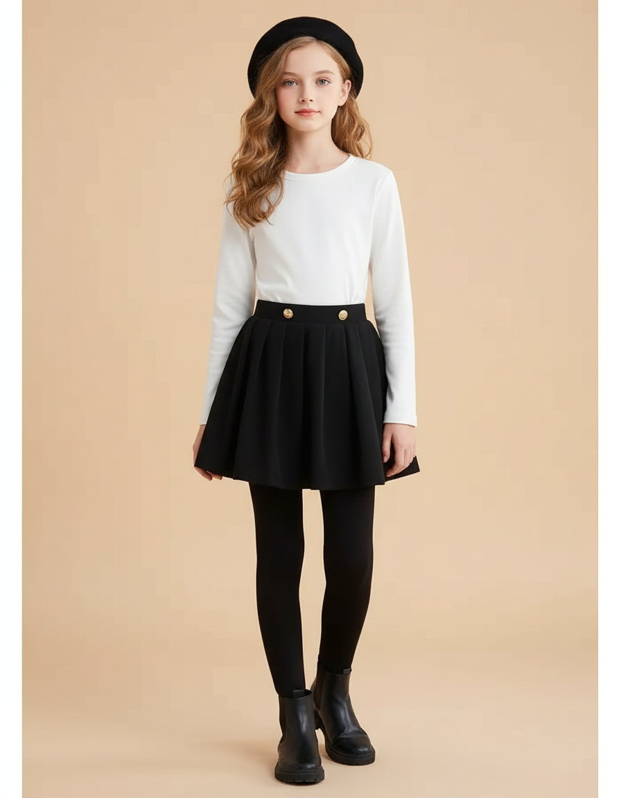 Pantalon Jupe Noir Plissé Chaud Fille - Molleton