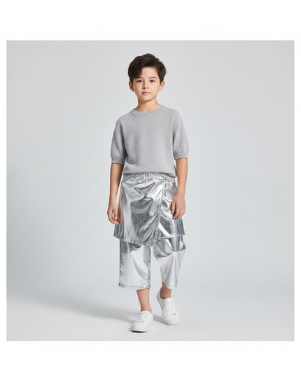 Pantalon Jupe Argenté Brillant Ample Futuriste Enfant - Simili cuir