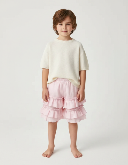 Pantalon Jupe Rose Volants Ample Coton Enfant - Lin