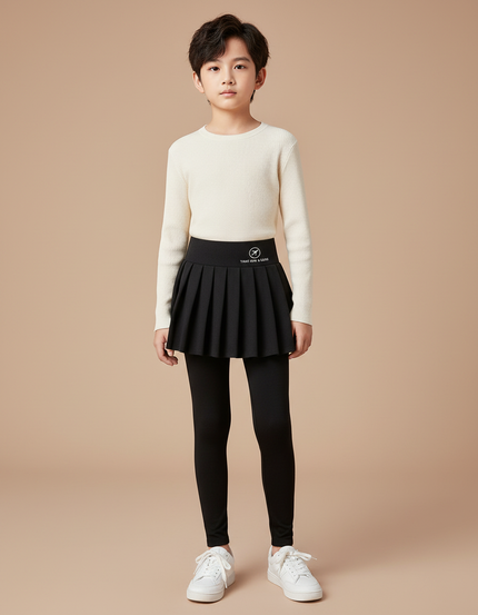 Pantalon Jupe Noir Plissé Legging Enfant Côtelé Confortable - Polyester