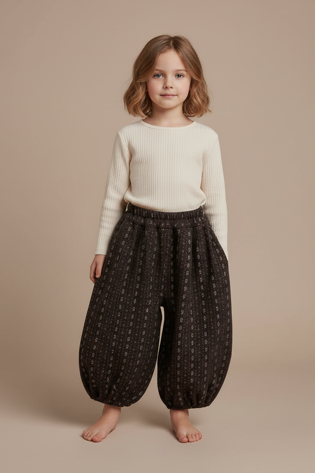 Pantalon Jupe Ample Imprimé Floral Hiver Chaud - Marron Tweed