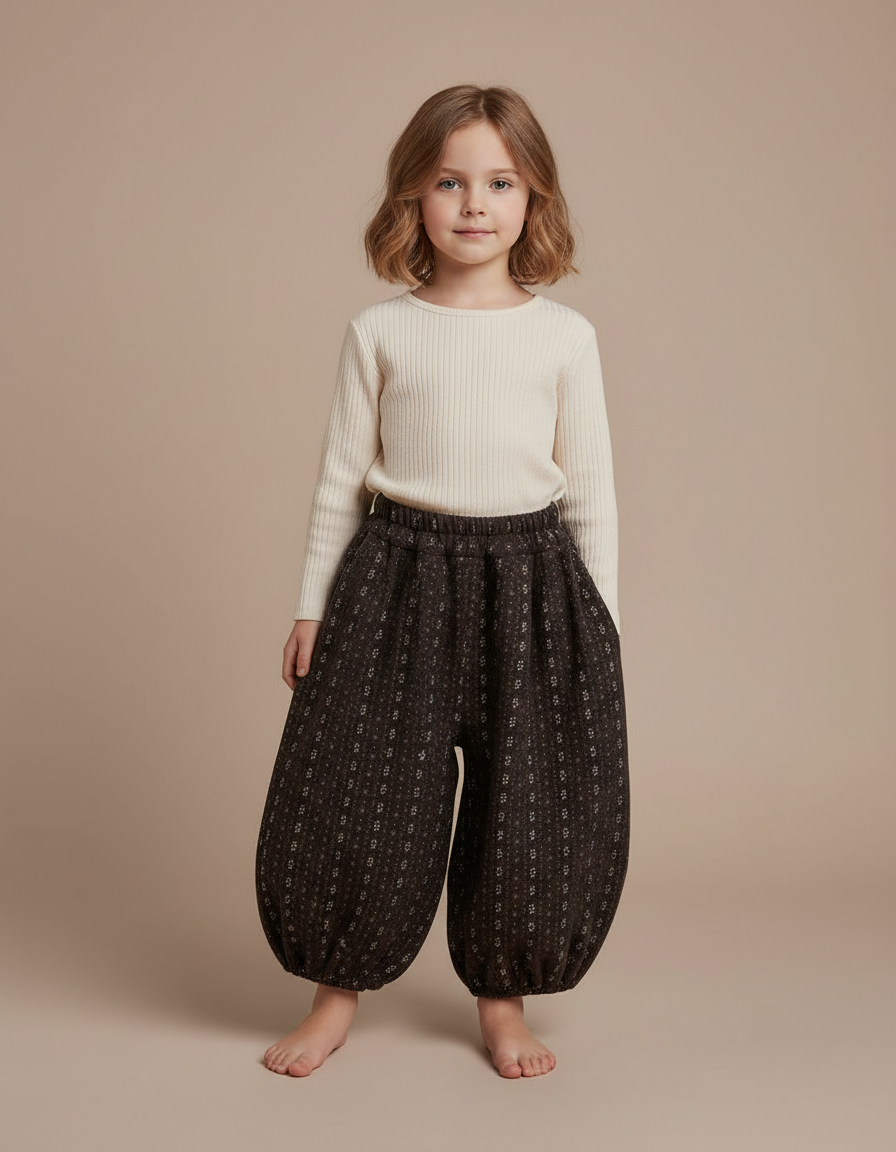 Pantalon Jupe Ample Imprimé Floral Hiver Chaud - Marron Tweed