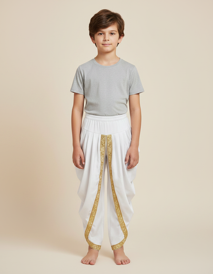 Pantalon Jupe Blanc Satiné Drapé Doré Enfant
