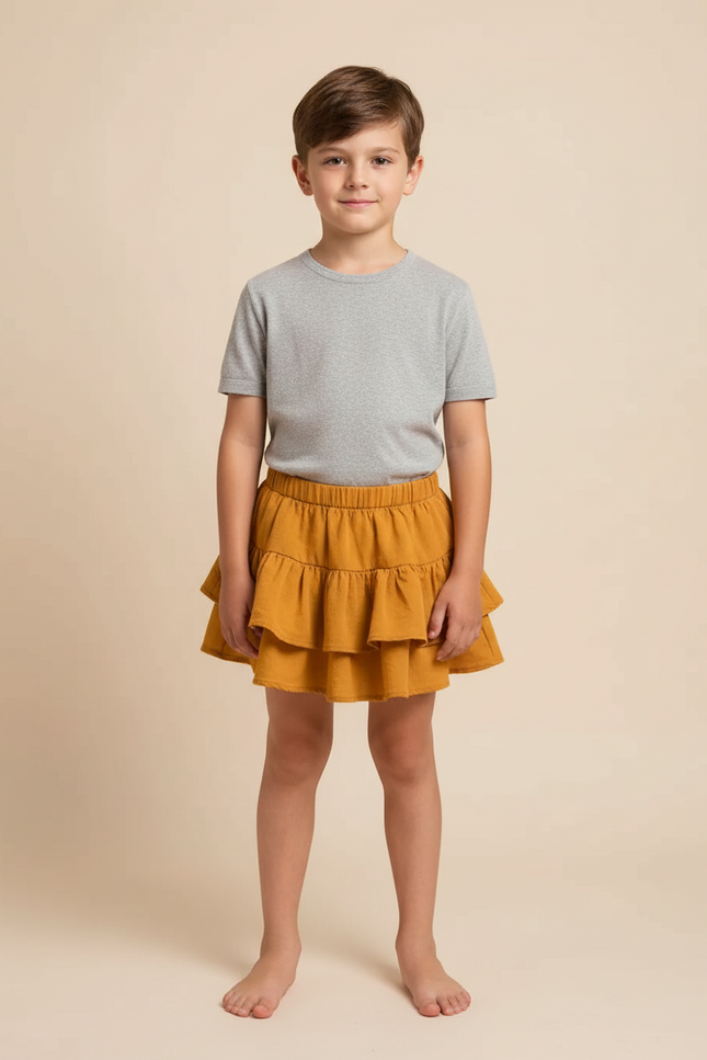 Pantalon Jupe Moutarde Volants Coton Confortable Enfant - Jaune